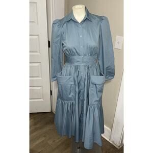 VINTAGE 1970's N.R.1 NED GOULD BLUE COTTON SHIRT DRESS WITH LARGE POCKETS SMALL
